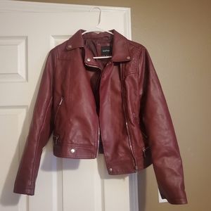Red faux leather jacket